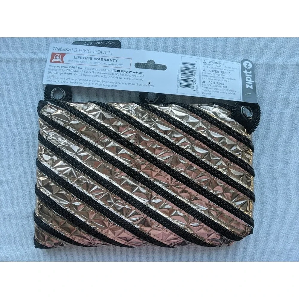 Zipit Metallic Gold 3 Ring Pouch Express‎ Your Case Pens Pencils School Supplies